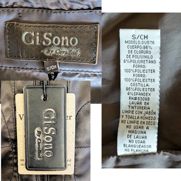 Ci Sono by Cavalini Cropped Vest Small Brown Vegan Faux Leather Collar NEW - Picture 12 of 12